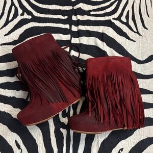 Koolaburra Burgundy Fringe Heeled Boots